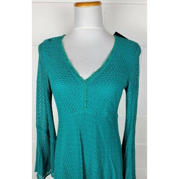 NWT Nanette Lepore Ciao Bella Shift Dress Jade Green Bell Sleeve Boho 8 - Picture 6 of 10
